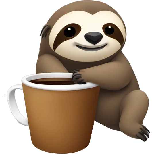 Cute sleepy Sloth with coffee mug simple clean ios emoji