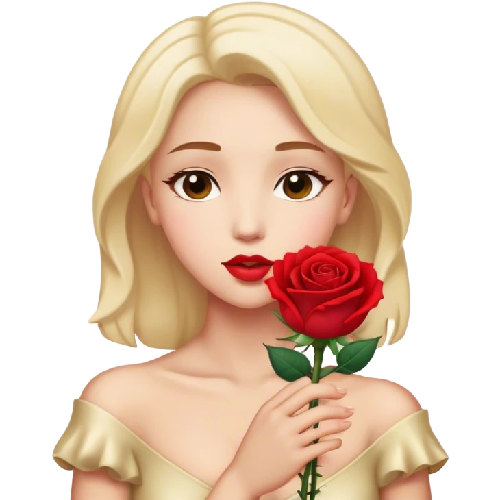 Cinematic Elegant Aurora Portrait Emoji, Delicately holding a single red rose, gazing with soft wonder, lips gently parted as if about to sing, the picture of grace and elegance, glowing with royal charm! emoji