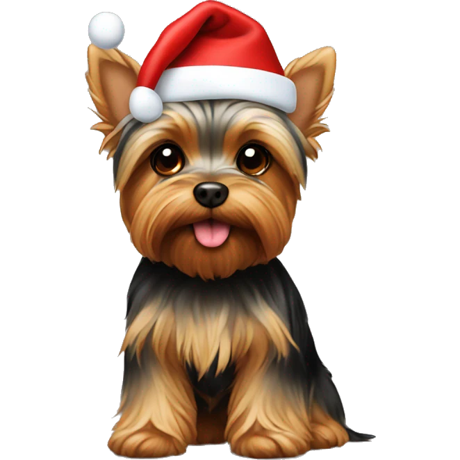 Yorkie wearing Christmas hat emoji