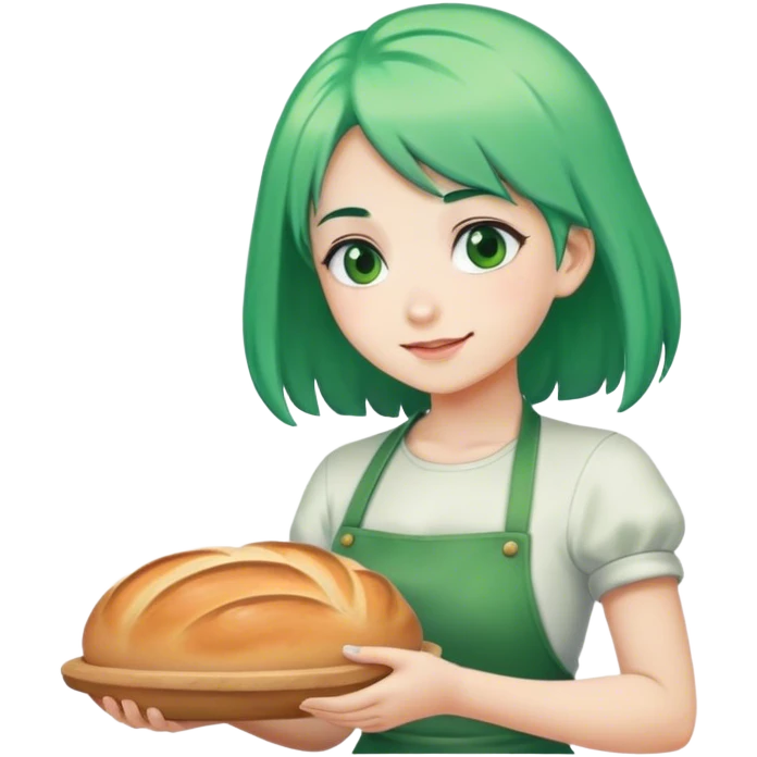 A girl with green hair baking bread emoji