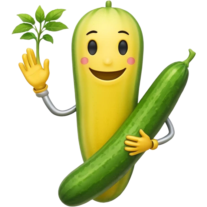 Android smiley face yellow body holding a cucumber upwards by his yellow hand emoji