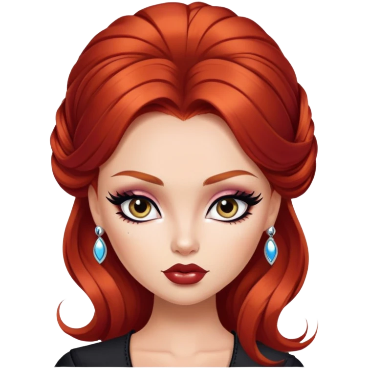 russian features, beauty, winred hair, pretty eyes, black eyeliner, pretty bratz baddie emoji