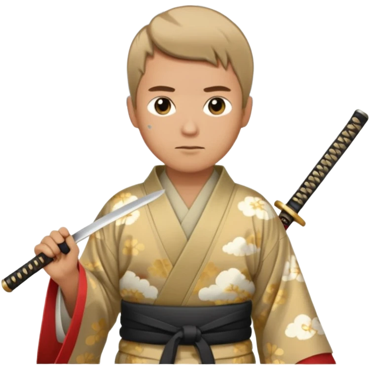 Tan and short haired man in kimono with cloud print holding katana emoji