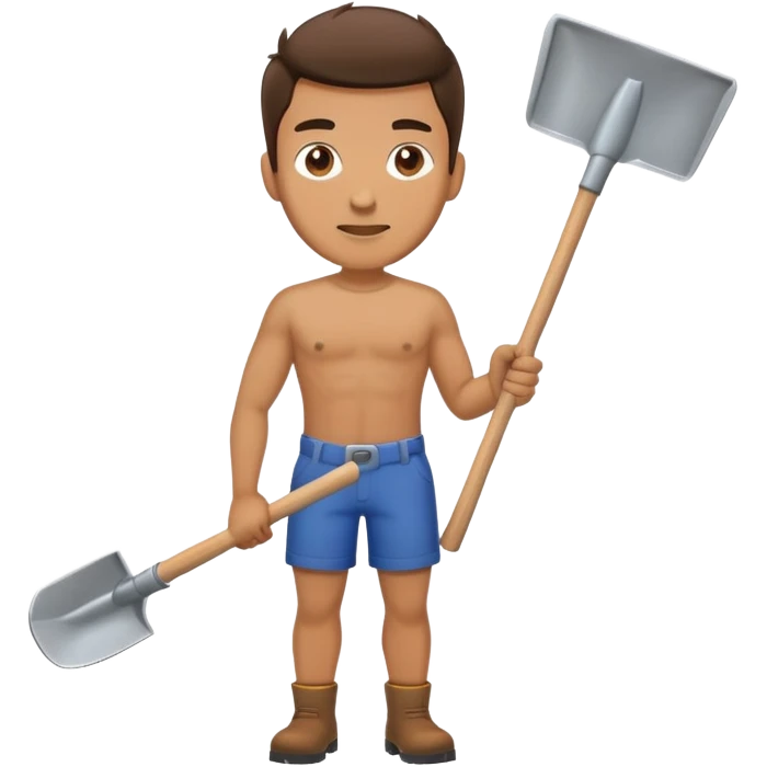 man holding 1 shovel pointed to his thigh emoji
