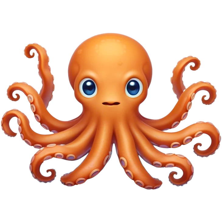 Cinematic Cute Octopus Portrait Emoji, Head tilted playfully and inquisitively, featuring a rounded, light orange body embellished with playful blue rings, eight adorably curling arms, and big, twinkling eyes full of wonder, Simplified yet irresistibly adorable features, highly detailed, glowing with a warm, inviting underwater glow, high shine, affectionate and lively, stylized with a touch of whimsical cartoon charm, soft glowing outline, capturing the essence of a mischievous yet loving octopus that seems as if it could bob out of the screen into your arms! emoji