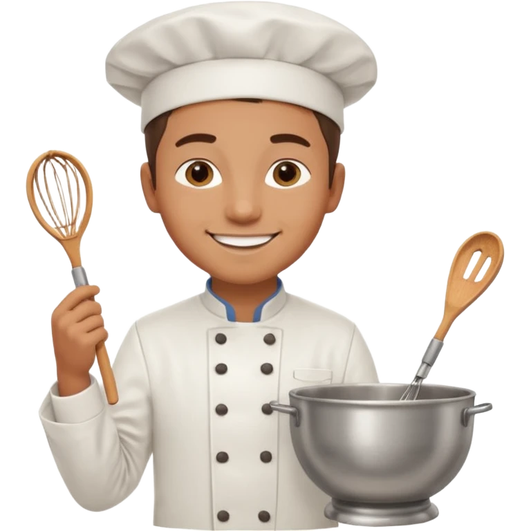 Male Young Pastry Chef – smiling, holding whisk and mixing bowl. emoji