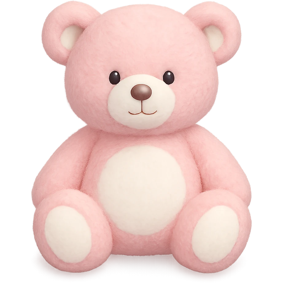 teddy bear with pink and white fur, no shadows, flat even lighting, soft plush texture emphasized, no background emoji