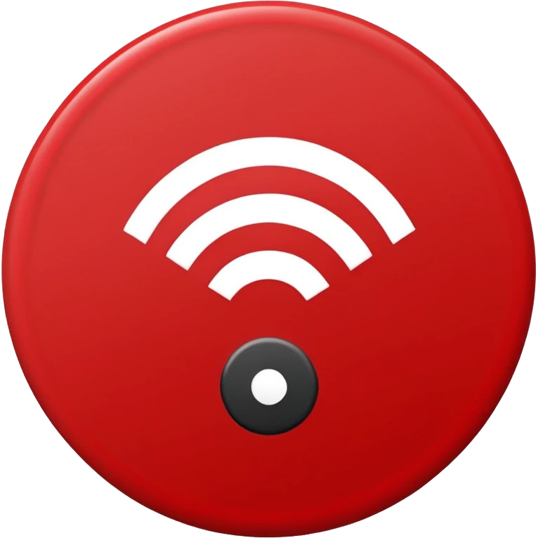 Minimalist “No Wi-Fi” icon, flat vector style on white background. A clean black Wi-Fi signal symbol inside a bold red circle with a diagonal clearly shows no internet connection or poor connection. No text, shadows, or extra details emoji