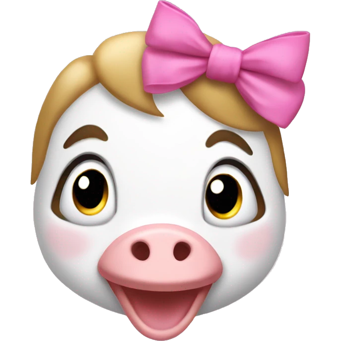 Goose silly face pink bow pigtails on top of head wink emoji