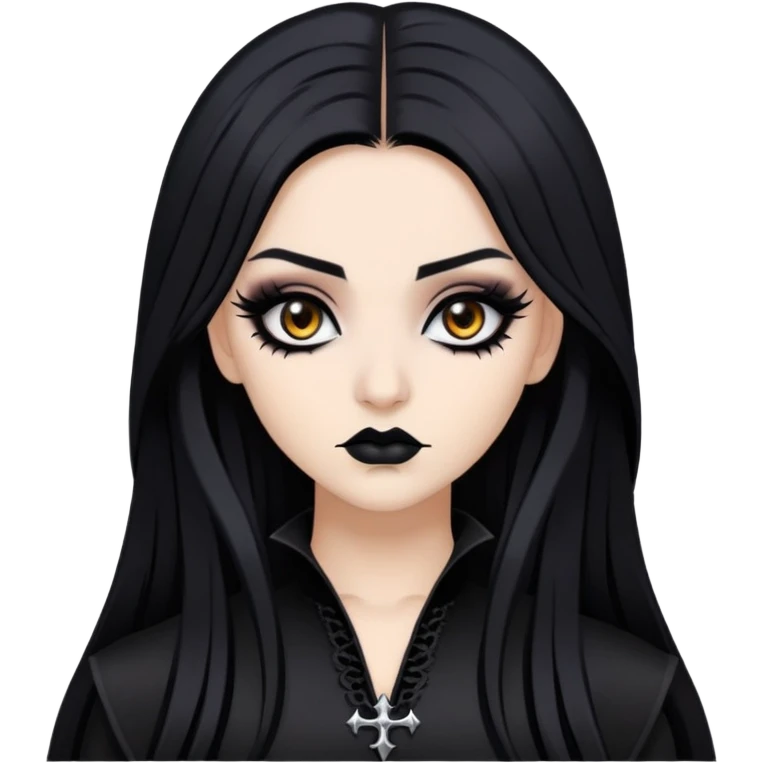 black hair, gothic, baddie,pretty, brown eyes, makeup, black eyeliner, long hair emoji