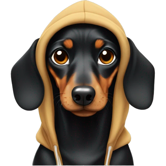 Black and tan dachshund wearing a hoodie emoji