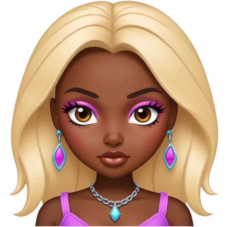 pretty bratz baddie, dark skin emoji