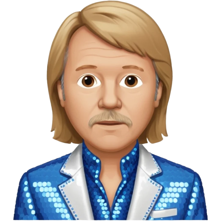 Benny Andersson from ABBA with light brown hair, blue sequin shirt, white sequin suit jacket emoji