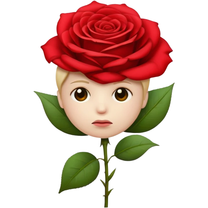 una faccina emoji triste che porge una rosa di fronte emoji