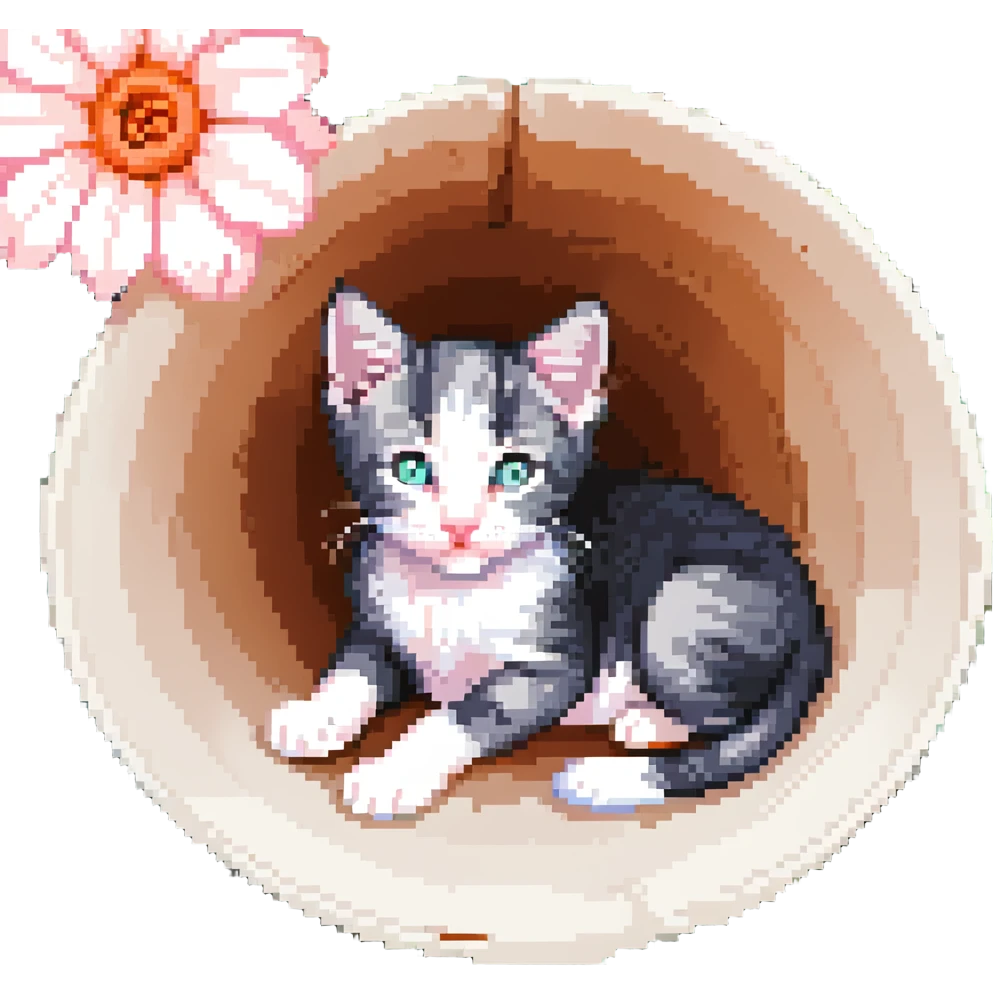 Kitten lying in the flower cone emoji