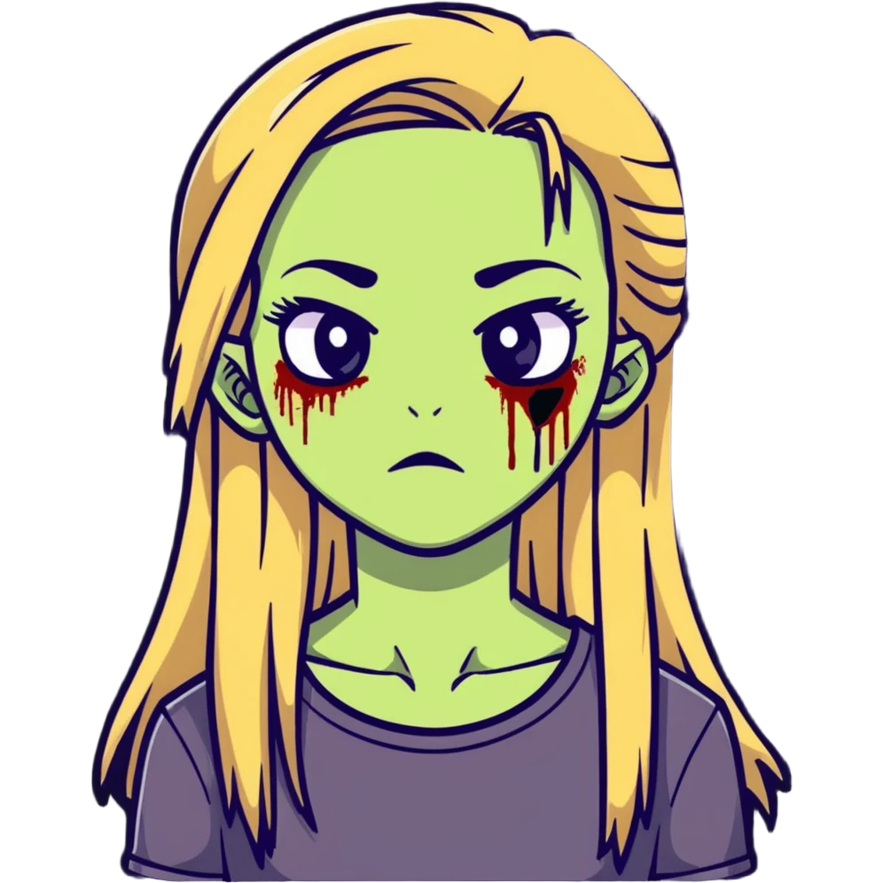 zombie girl with long straight dark blonde hair and beautiful eyelashes emoji