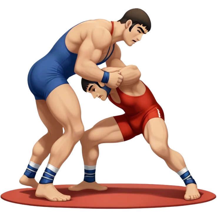 An icon showcasing two wrestlers engaged in a Greco-Roman wrestling match. The athletes are locked in a strong clinch, using their upper bodies to dominate. The background features a wrestling mat and traditional Greco-Roman elements. Transparent background. emoji
