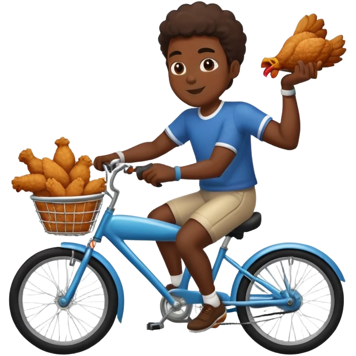 Black man eating chicken and riding a bike emoji