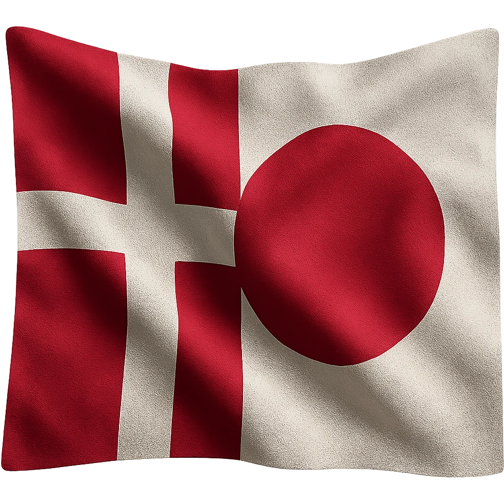 realistic style combination of Denmark and Japan flags with fabric texture and natural lighting, no background emoji