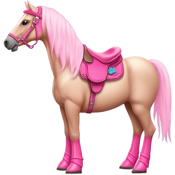 A pink horse shown from the side, wearing a pink cowboy hat with pink boots  emoji