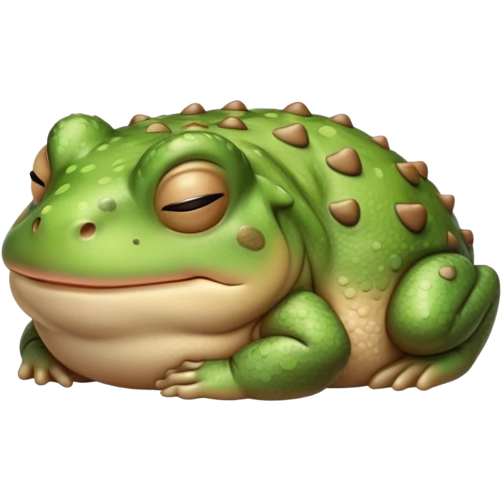 Meme-Worthy Cute Sleeping Toad Portrait Emoji, Head resting peacefully with a contented smile, showcasing a stout, textured body with softly closed eyes in serene, restful slumber, Simplified yet adorably endearing features, highly detailed, glowing with a soft, drowsy woodland light, high shine, relaxed and utterly lovable, stylized with an air of playful laziness, soft glowing outline, capturing the essence of a sleeping toad that feels destined to become the next viral icon of adorable rest! emoji
