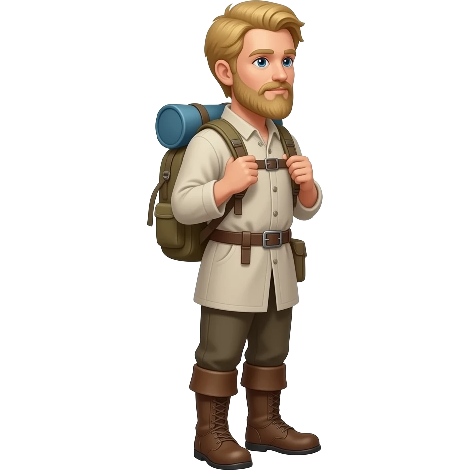 Peregrino con mochila sin barba y rubio, hazlo entero y de lado emoji