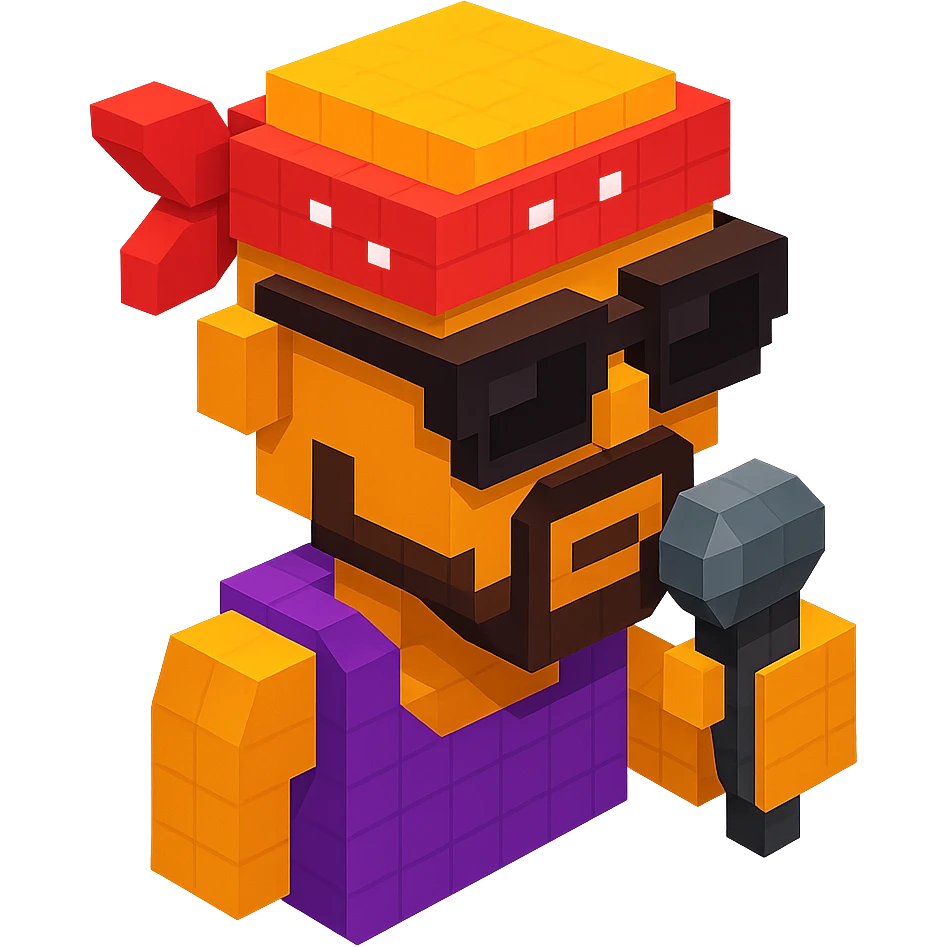 rapper inspired by 2Pac, wearing a bandana and sunglasses, holding a microphone, isometric view emoji