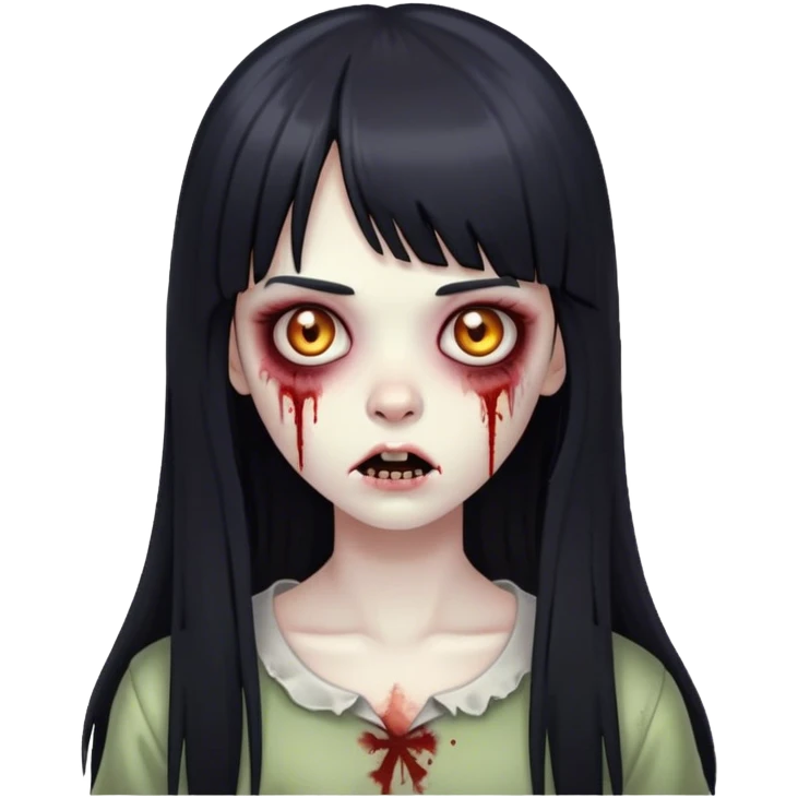 zombie girl with straight long black hair and bangs 🧟‍♀️ emoji