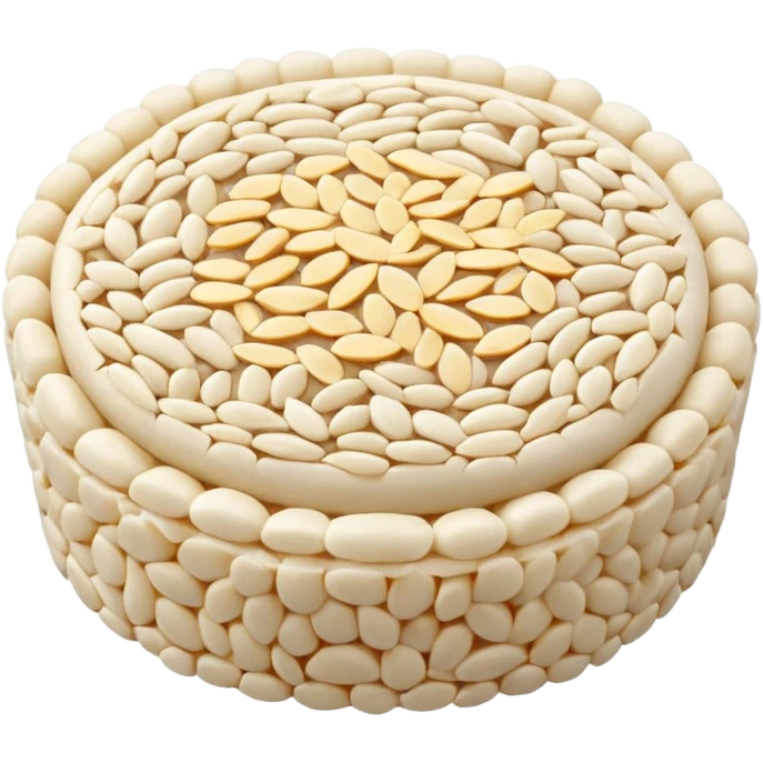 A round puffed rice cake, flat disc shape, light beige/off-white color, bumpy textured surface showing compressed puffed rice grains, crispy appearance, simple flat design, centered on transparent background. emoji