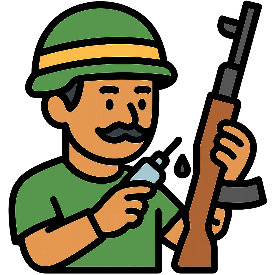 Indian soldier greasing a gun, color icon with black outlines emoji