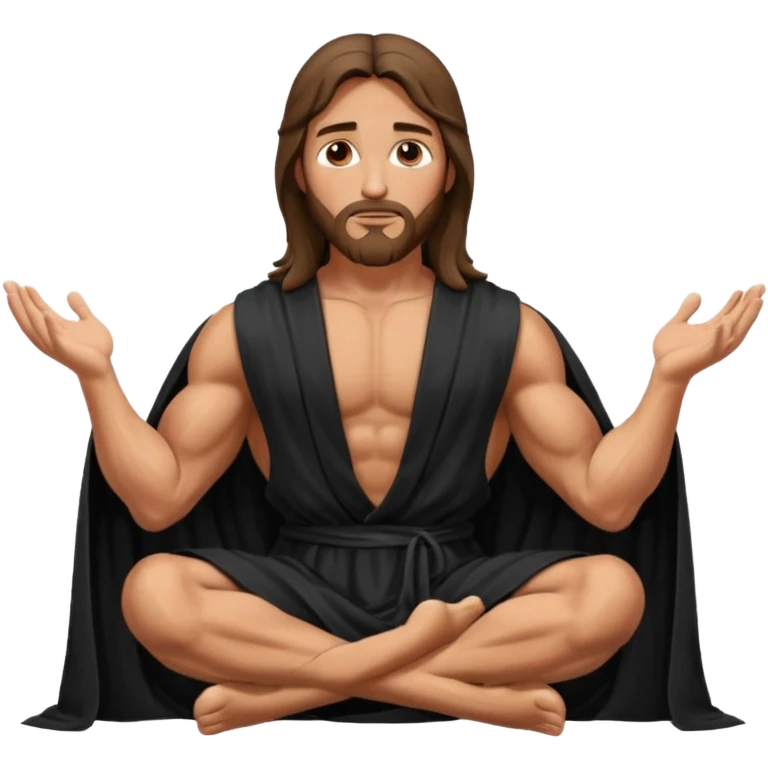 fullbody jesus christ jacked, sleeveless black robe sitting hands down emoji
