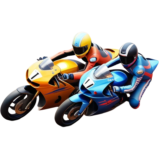 A sleek racing car and motorcycle speeding on a track, leaving a trail of dust behind. The scene captures the thrill of high-speed competition, with blurred motion and vibrant colors, highlighting the dynamic energy of motorsport. emoji