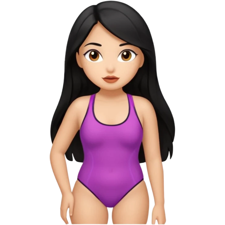 Cute adorable latina girl, straight long black hair, big eyes, plumpy big lips, thin body, wearing swimsuit  emoji