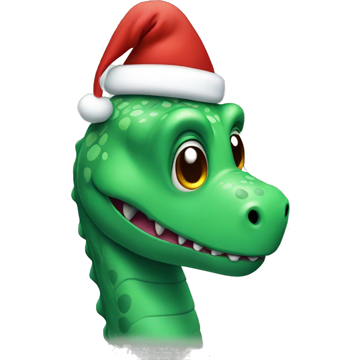 Green Dino with Santa hat emoji