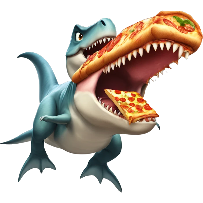 T-Rex riding a shark with pizza emoji