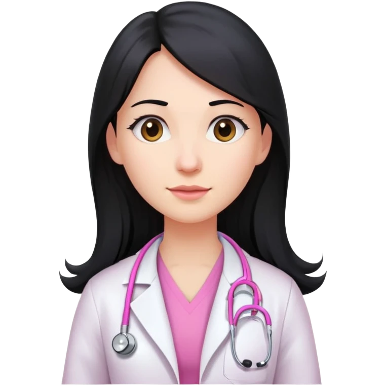 Long black hair female doctor in pink undershirt white coat over pink stethoscope  emoji