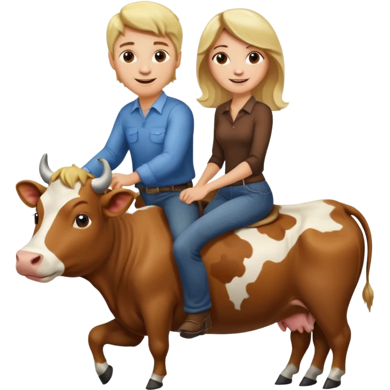 WBlond man and brown hair woman riding a cow emoji
