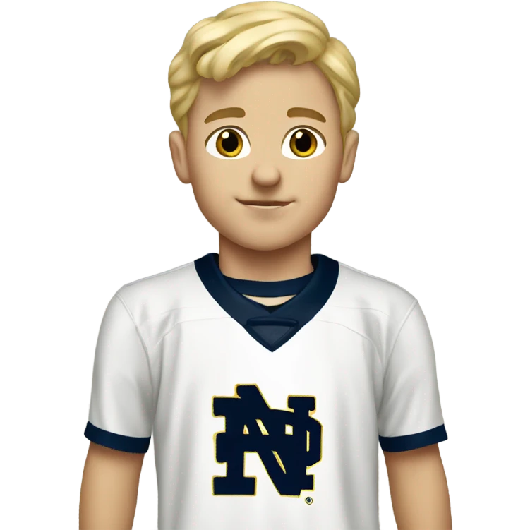 A blonde haired kid wearing a notre dame jersey emoji