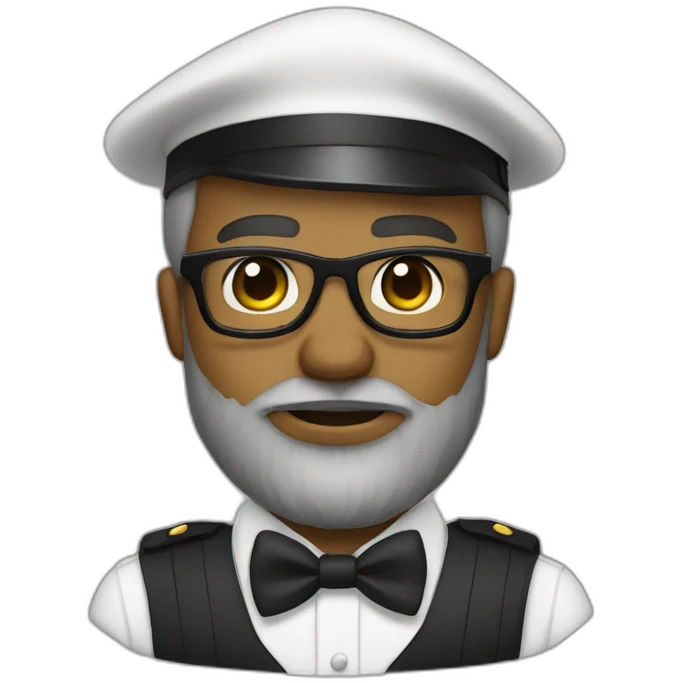 black soldier with a medium-sized beard, a part in hair, wearing glasses, a white collared shirt, a bow tie, bulletproof vest emoji