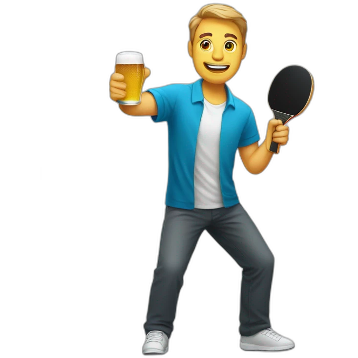 man holding table tennis bat and a beer emoji