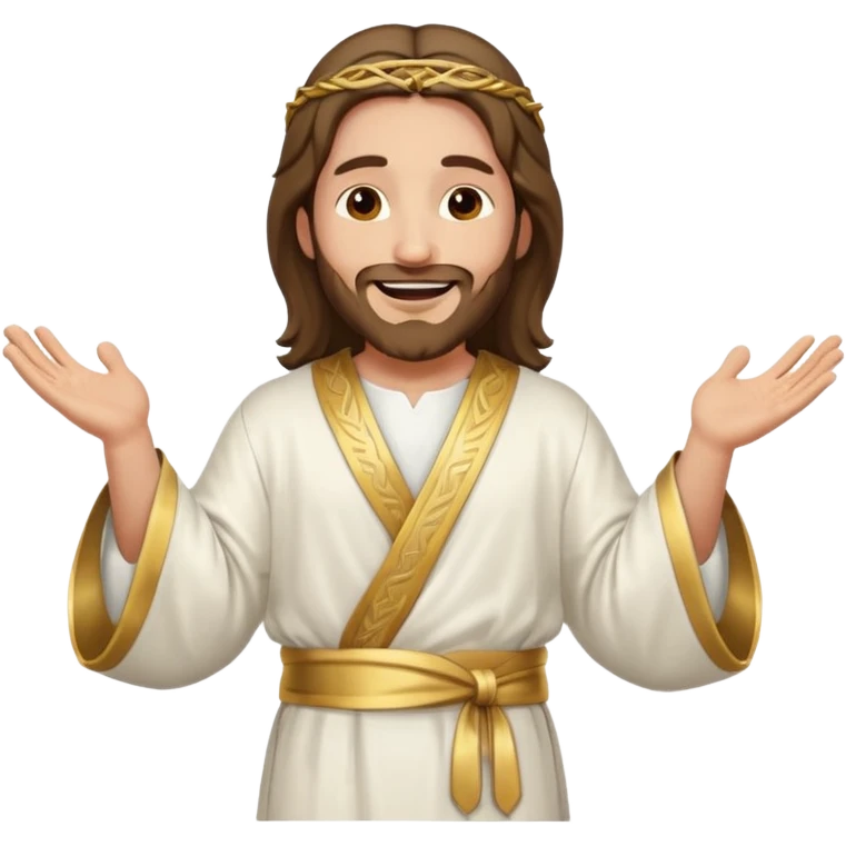 my workmate accidentally misspelled "Jesus christ" as "Jesbus christ", make an emoji of jesus with his hands on his hips, making a face as if he's laughing at how silly someone is emoji