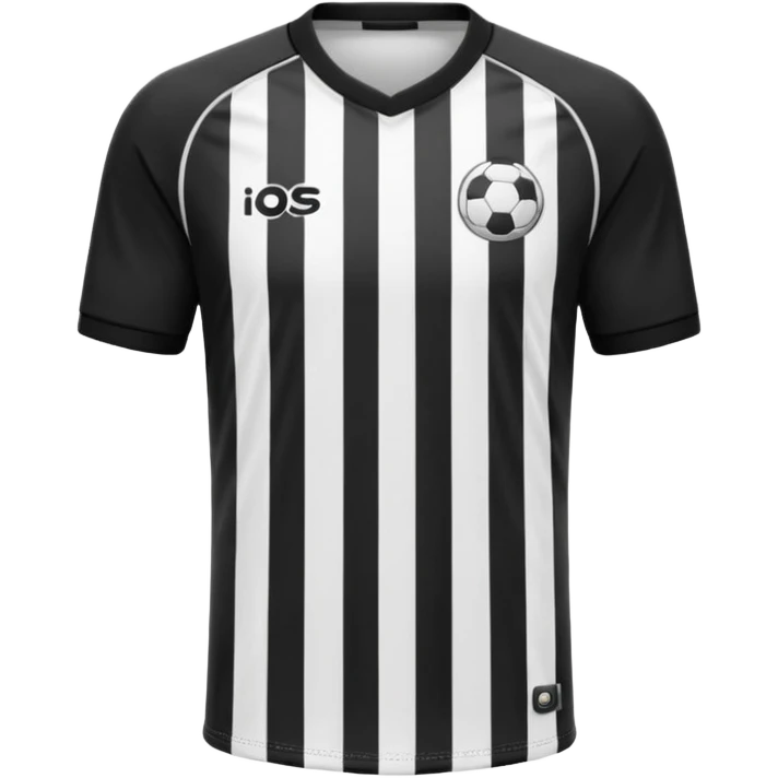 Soccer jersey emoji, cartoon emoji style, front view, black football shirt with a bold vertical white stripe in the center, clean and minimal design, no logo, no sponsor, short sleeves, black round collar, emoji