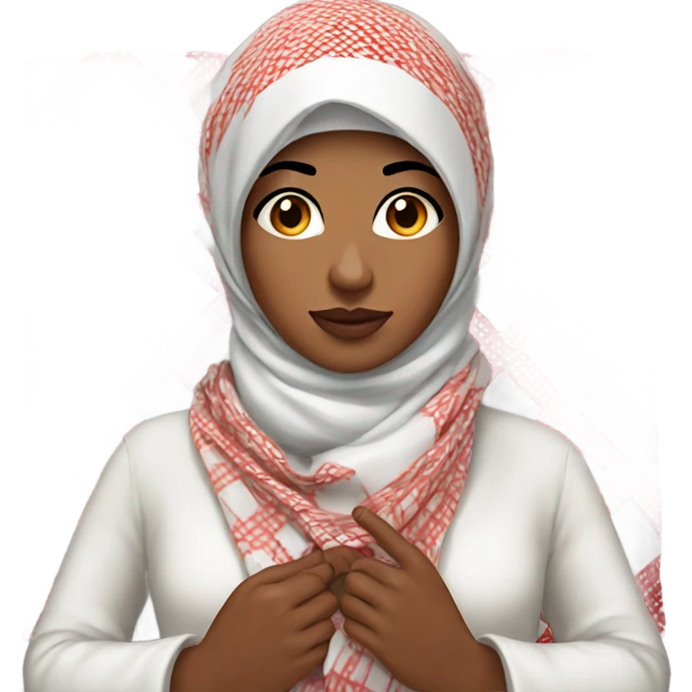 Women holding red and white checkered kuffiyeh in her hands emoji