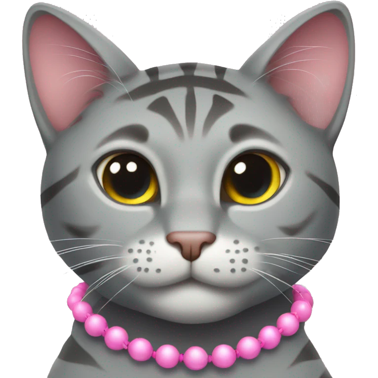 Gray cat tigred with pink necklace  emoji