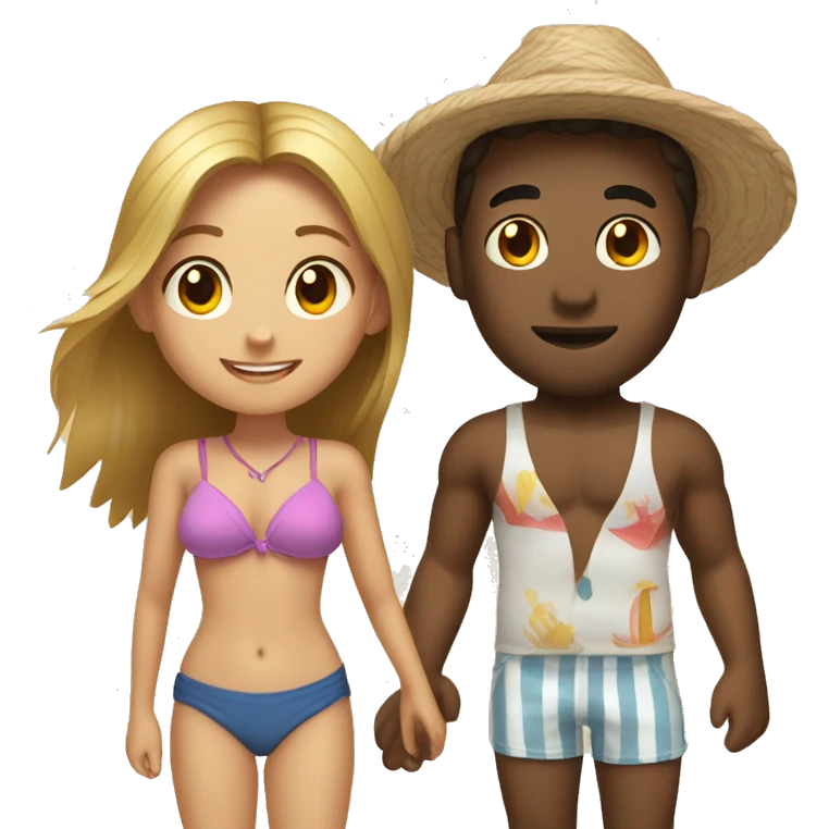 A girl on the beach with a guy emoji