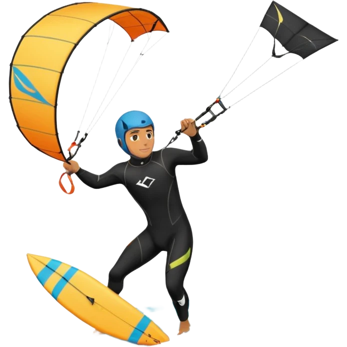 Kiter man con neopreno negro largo en el mar haciendo kite surf y un loop emoji