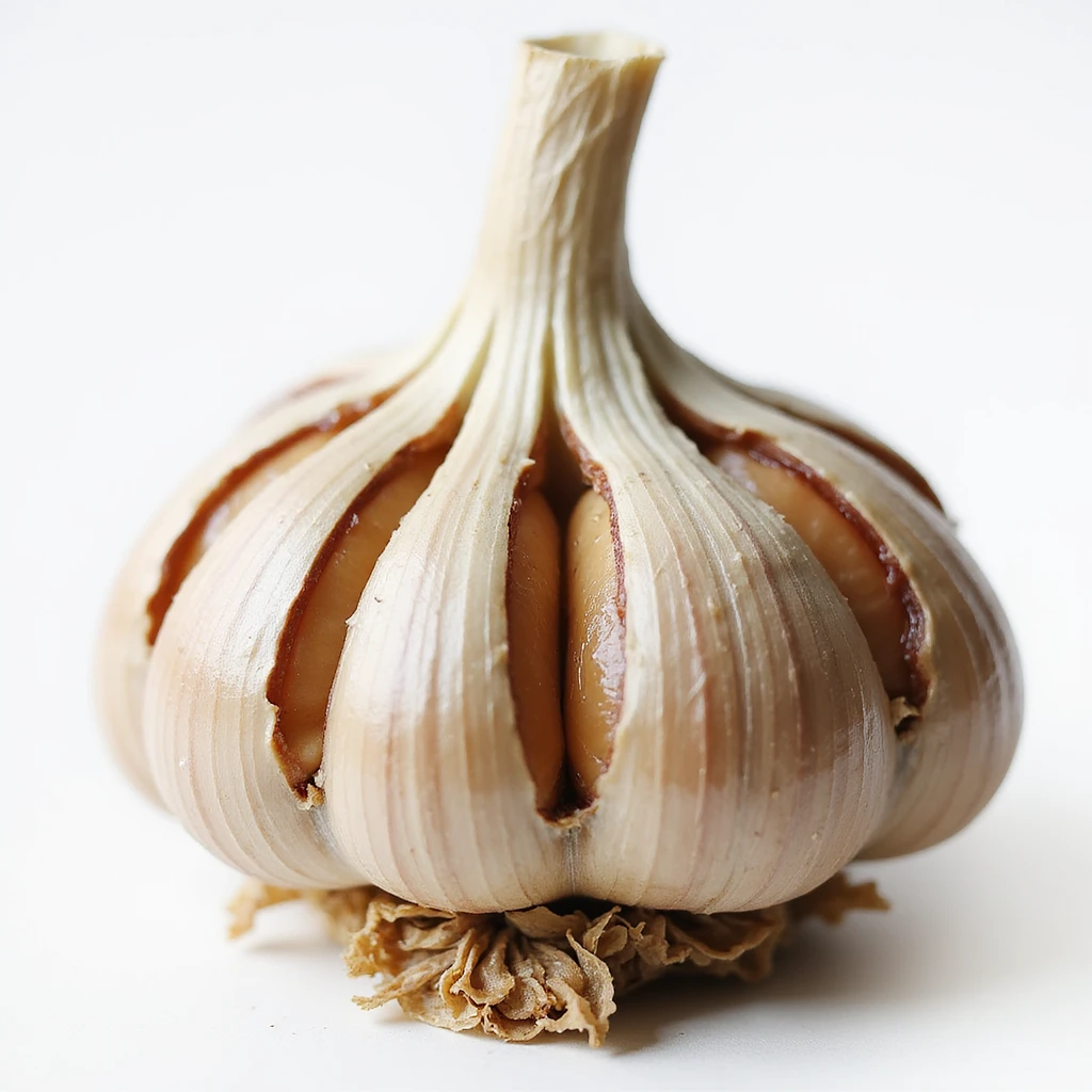 A realistic garlic bulb with multiple cloves and papery skin. emoji