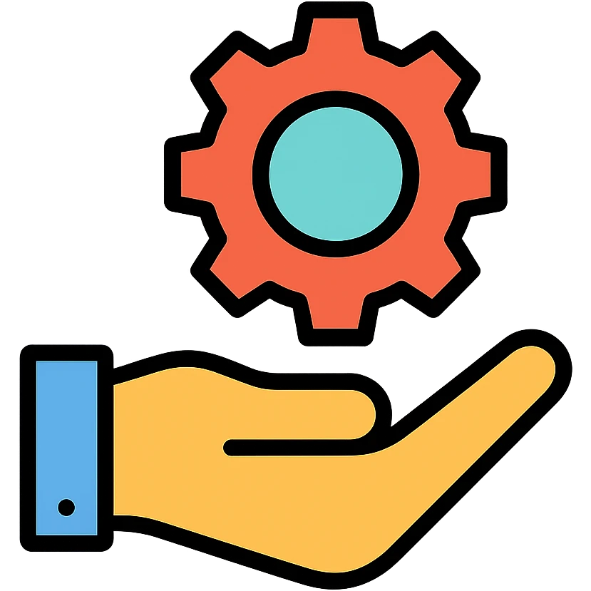 hand holding a cog icon with color and black outlines emoji