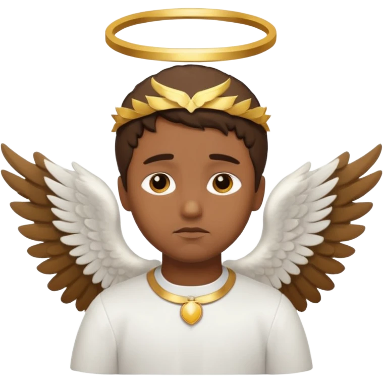 brown man angel , sad, white wings, golden ring emoji