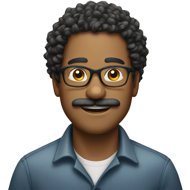 Curly haired man with mustache and glasses emoji